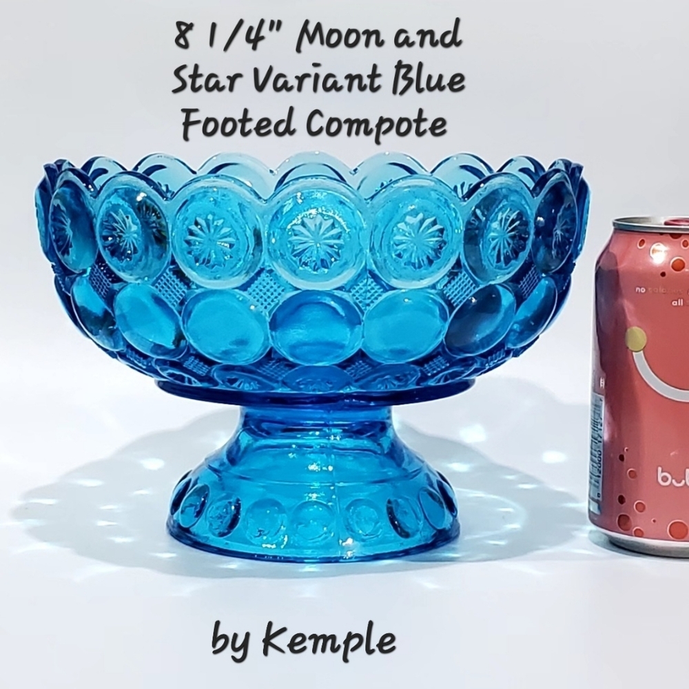 8 1/4" Kemple Moon and Star AKA: Imperial, Jeweled Moon and Star Blue Compote